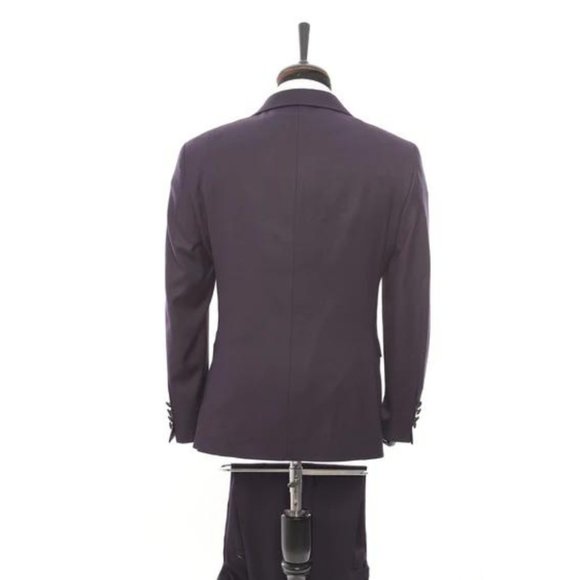 Derman Purple Satin Collar 3 Piece Tuxedo - Picture 3 of 6